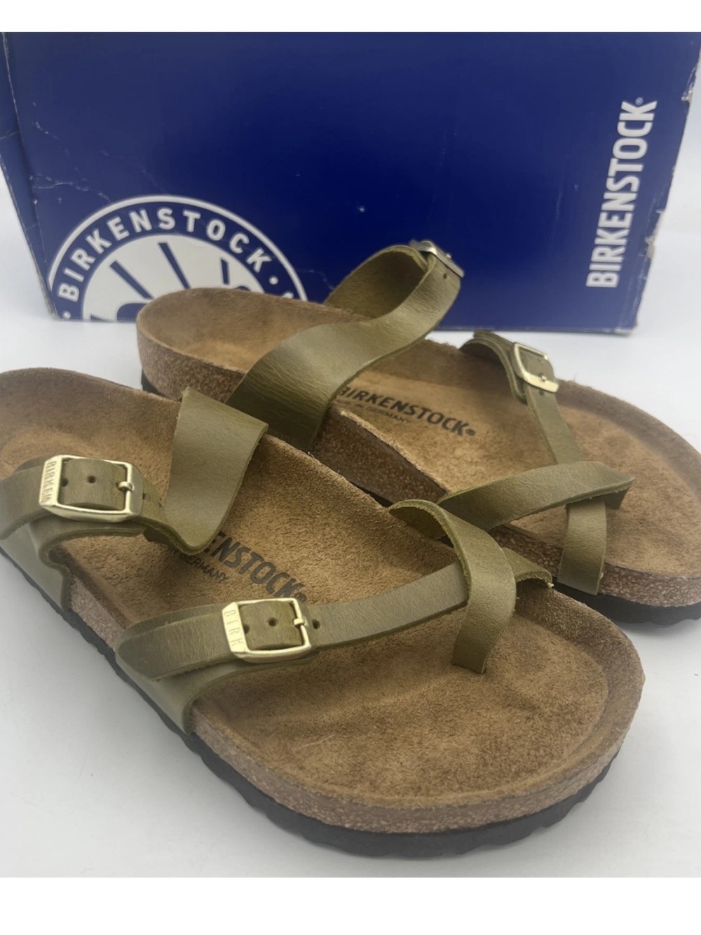 Birkenstock  Olive Green Leather Buckle Sandals sz EUC